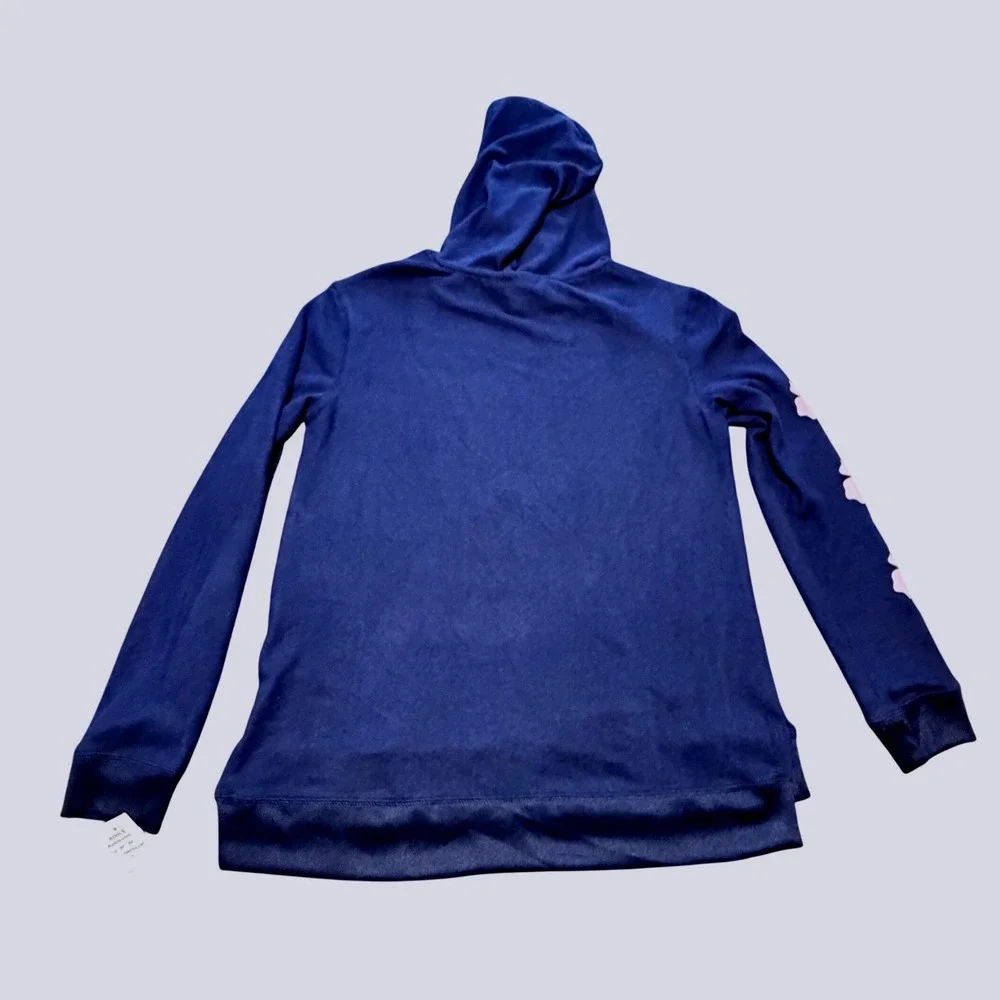 Disney Stitch Navy Blue Lightweight Hoodie Hibiscus Sleeve Womens M NEW - Picture 3 of 10